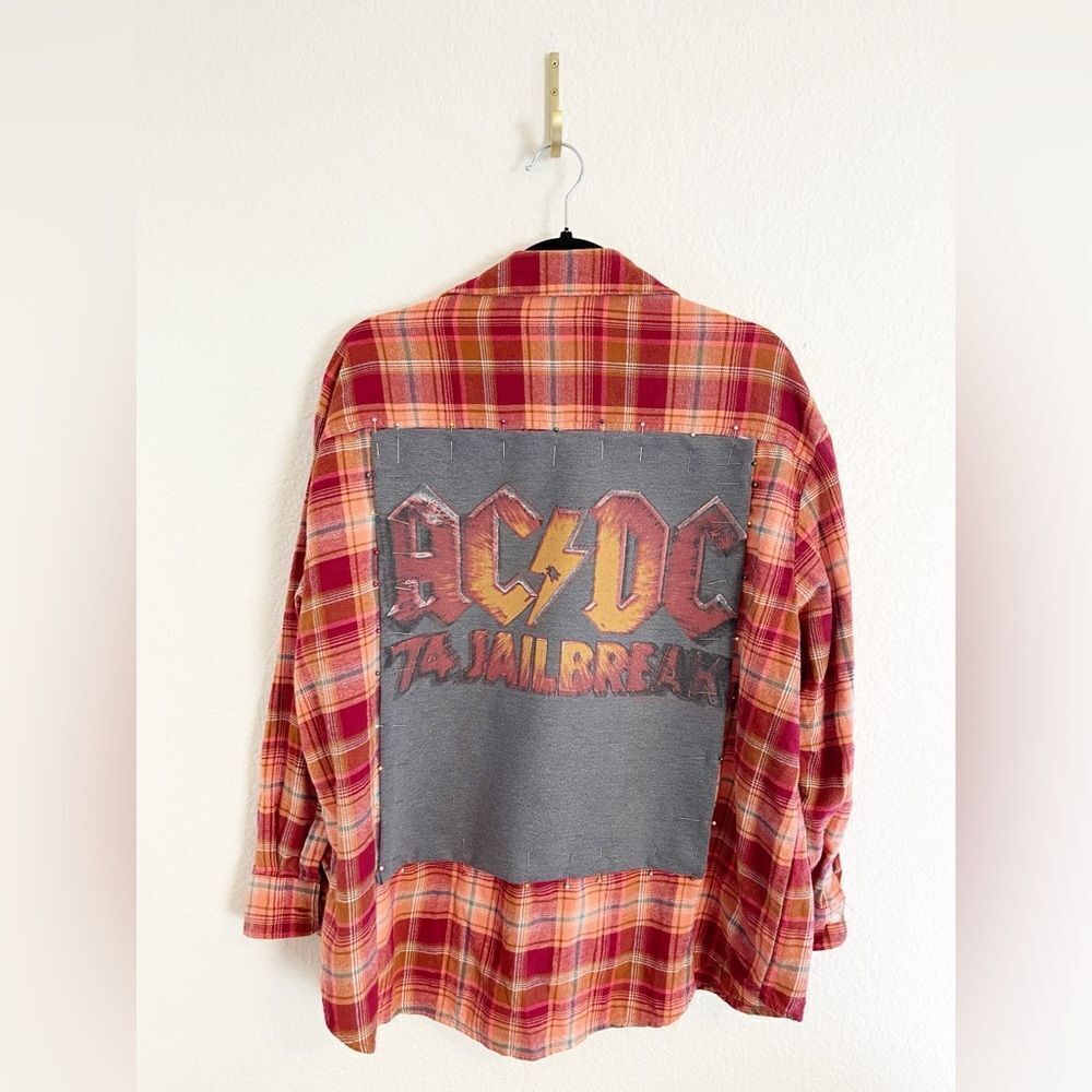 Up cycled flannel long sleeve shirts with your favorite bands! One of a kind! - Picture 2 of 11